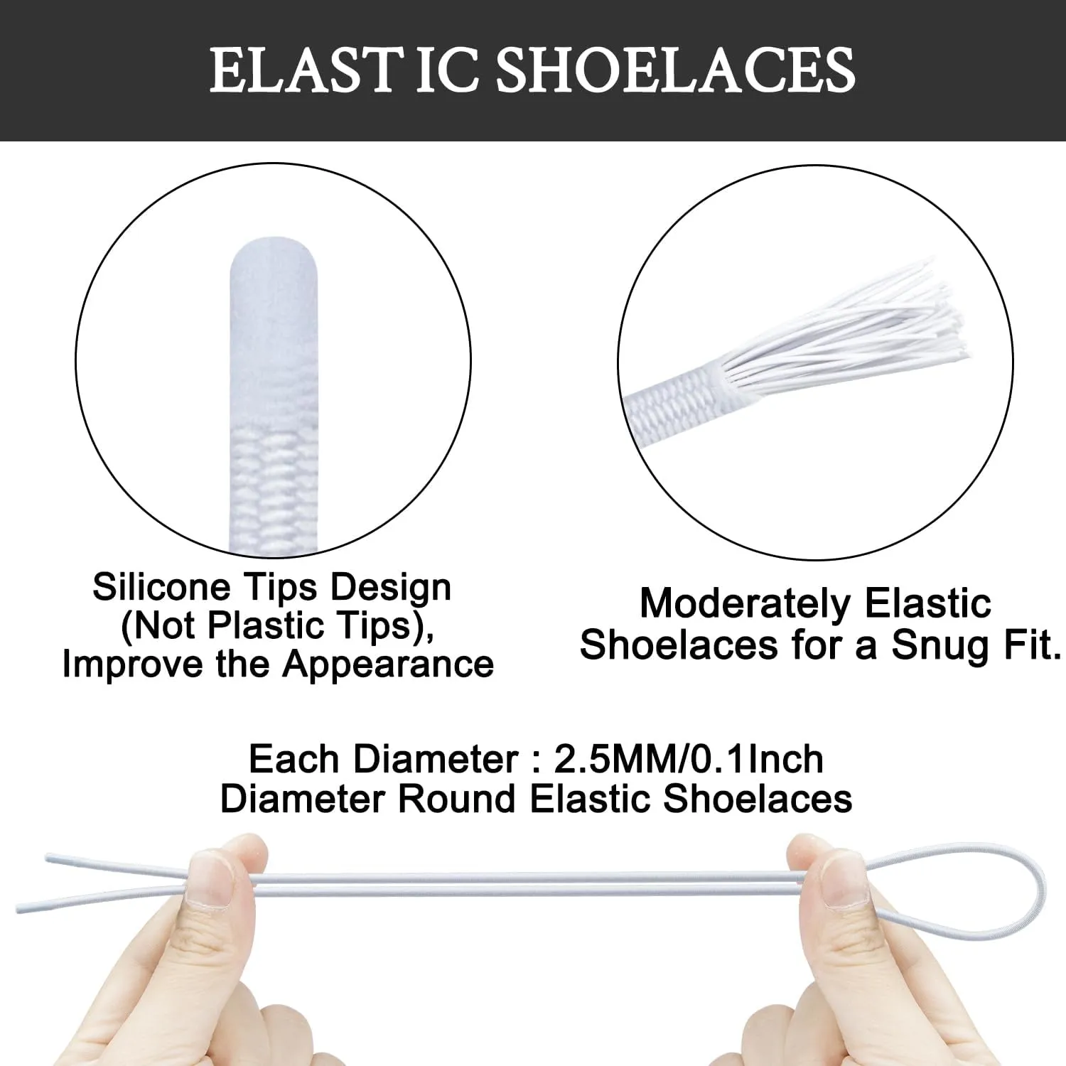 2 Pairs Elastic Shoelaces for ON Cloud 5 & 6 No Tie Replacements Shoes Laces Stretchy Bungee Running Training