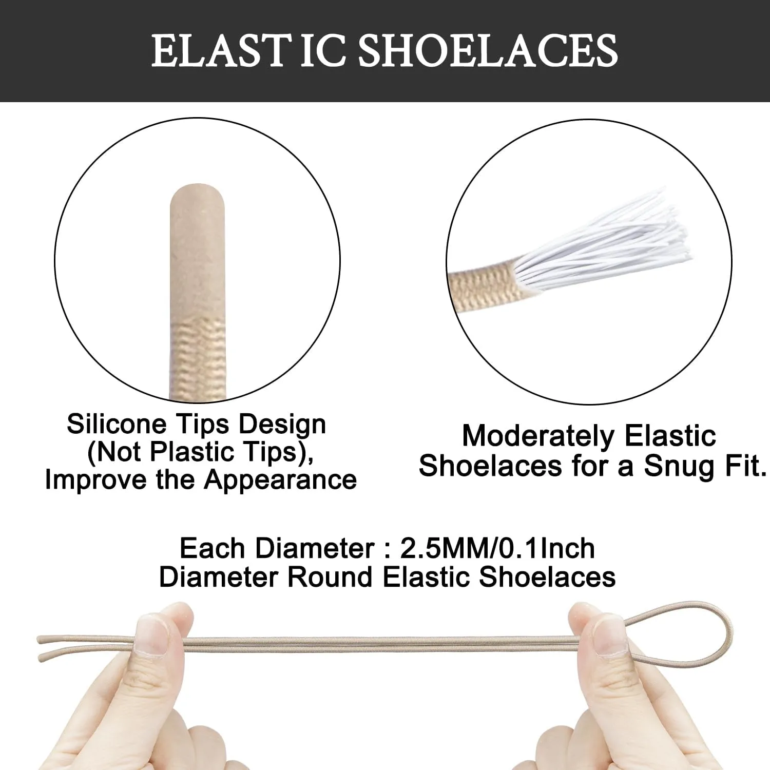 2 Pairs Elastic Shoelaces for ON Cloud 5 & 6 No Tie Replacements Shoes Laces Stretchy Bungee Running Training