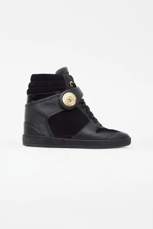 Black Leather & Suede Wedge Sneaker