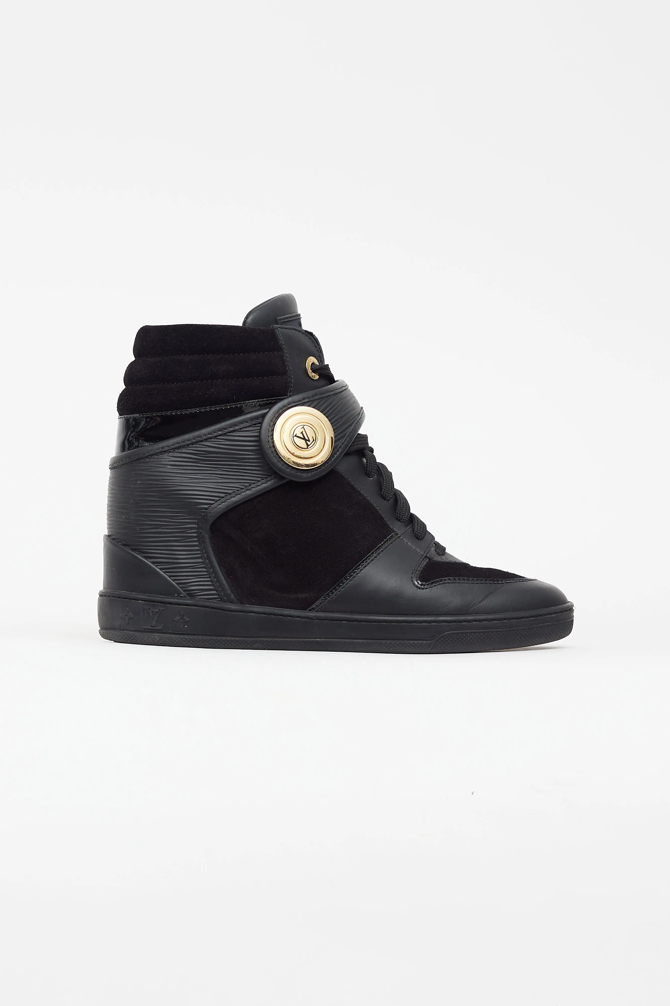 Black Leather & Suede Wedge Sneaker