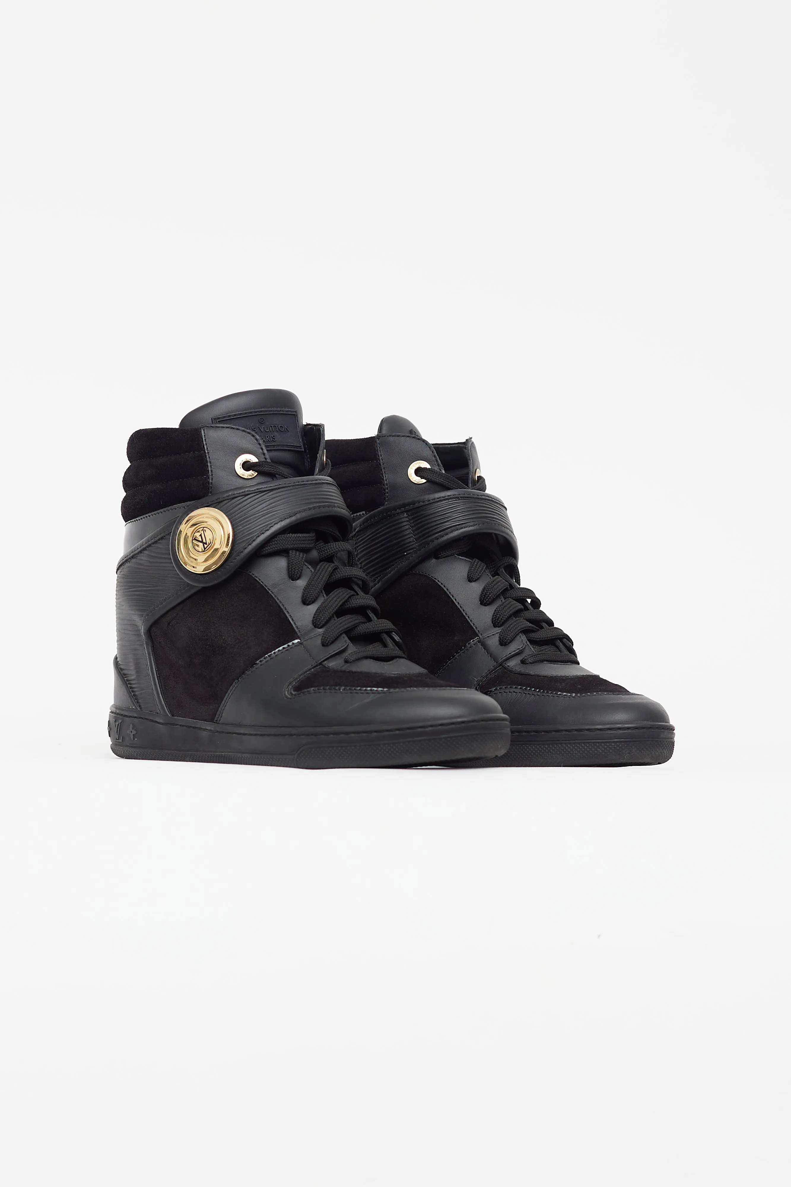 Black Leather & Suede Wedge Sneaker
