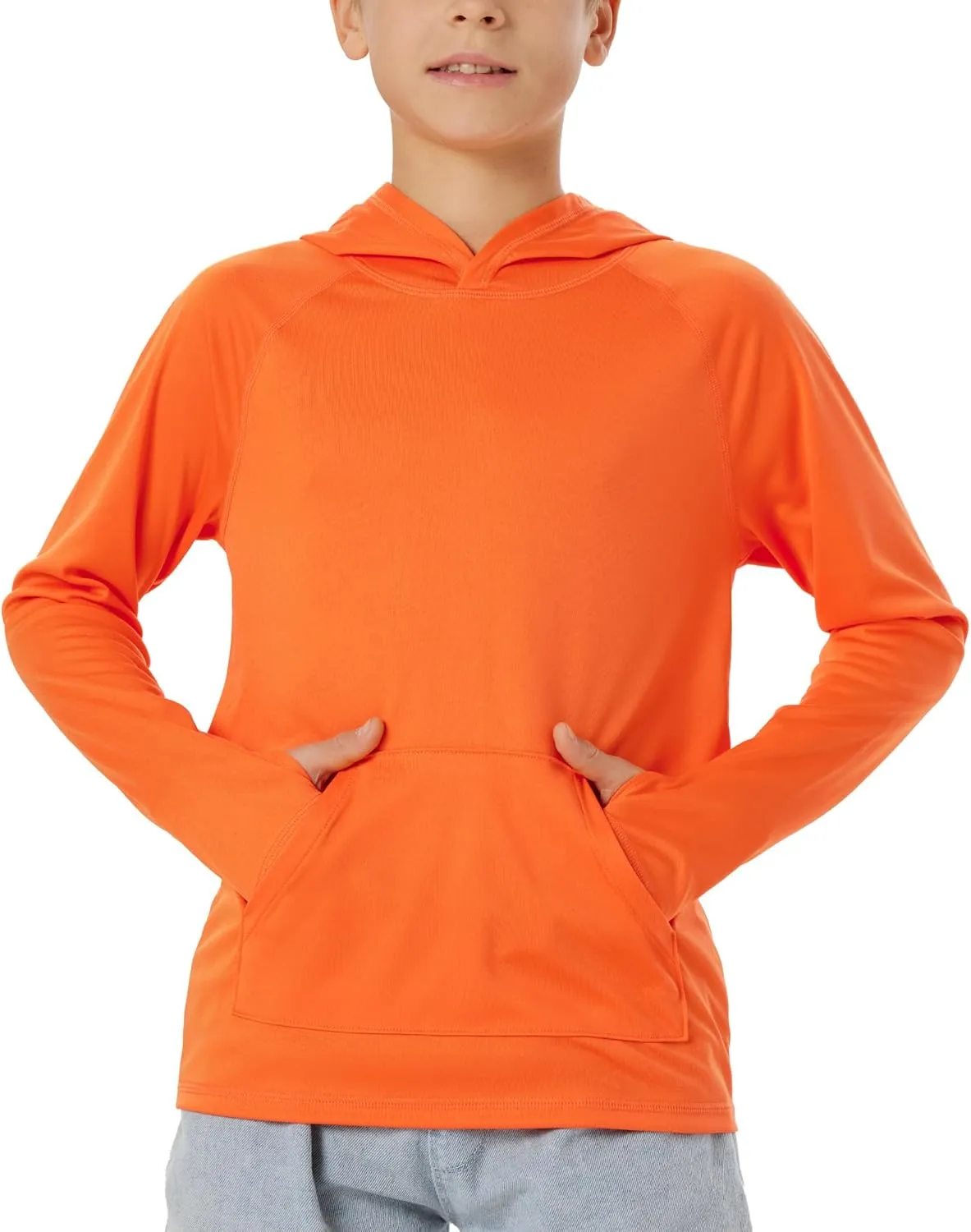 Boys Rash Guard Long Sleeve Hoodie Swim Shirt with Pocket Youth Kids UPF 50  Sun Protection Fishing Shirts Thumb Hole