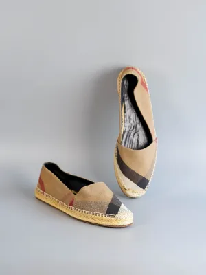 Brown House Check Canvas Hodgeson Espadrille Flats Size 40 (26cm)