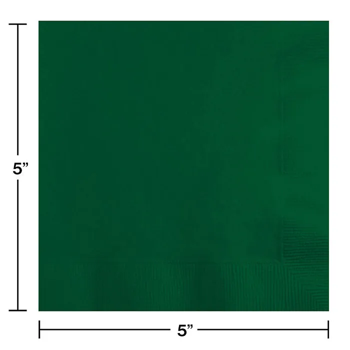 Bulk Pack of 150 Hunter Green Beverage Napkins, 3 Ply