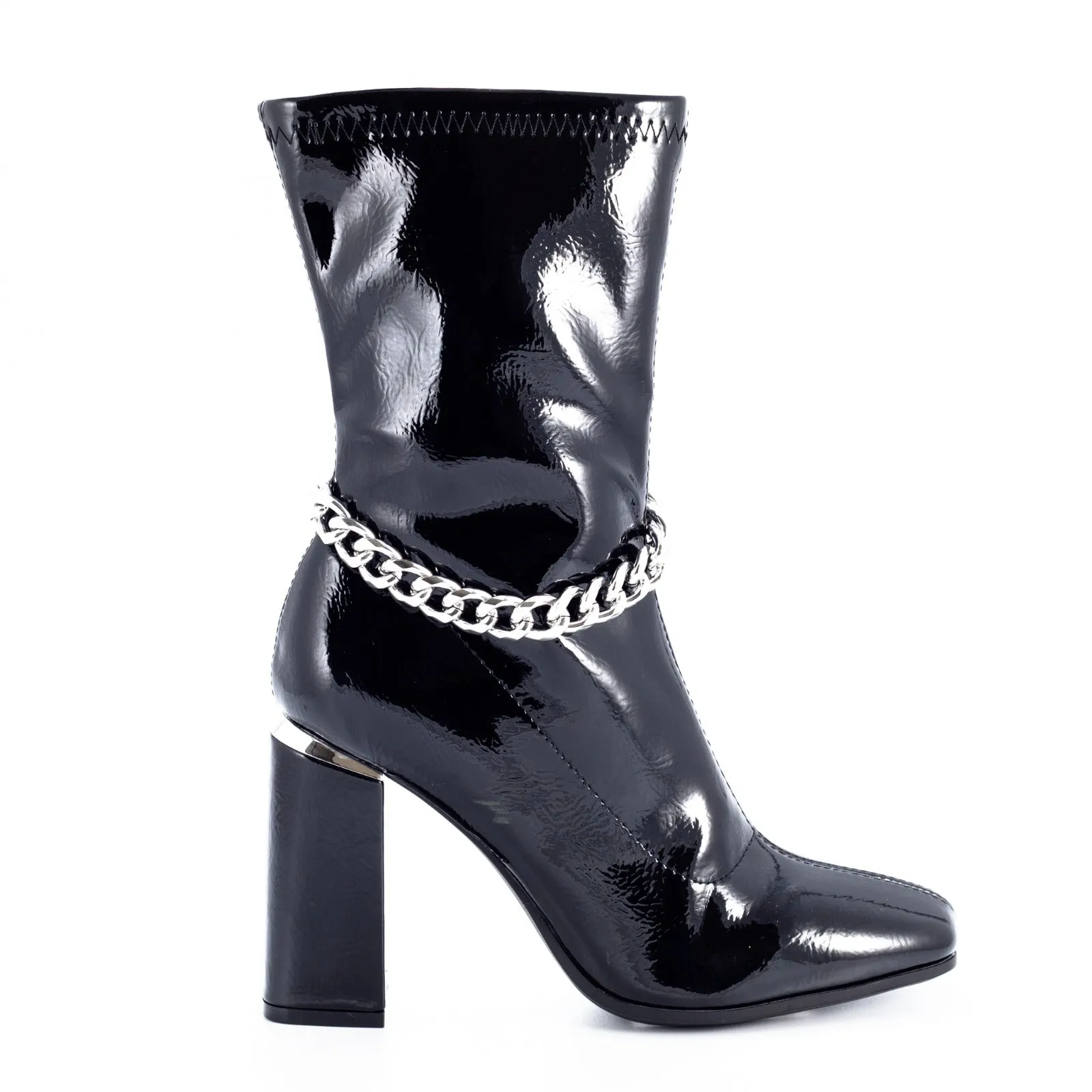 Chunky High heel Ankle boots w chain buckle design Mogul By Mata Shoes