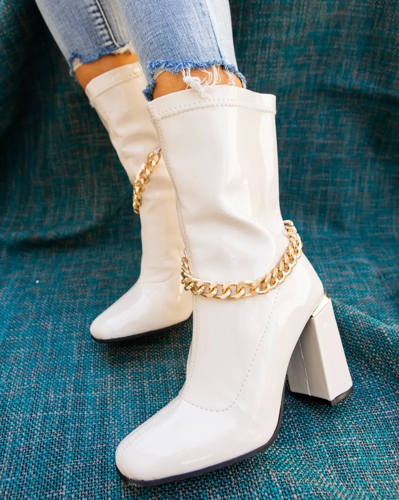 Chunky High heel Ankle boots w chain buckle design Mogul By Mata Shoes