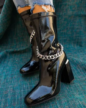 Chunky High heel Ankle boots w chain buckle design Mogul By Mata Shoes