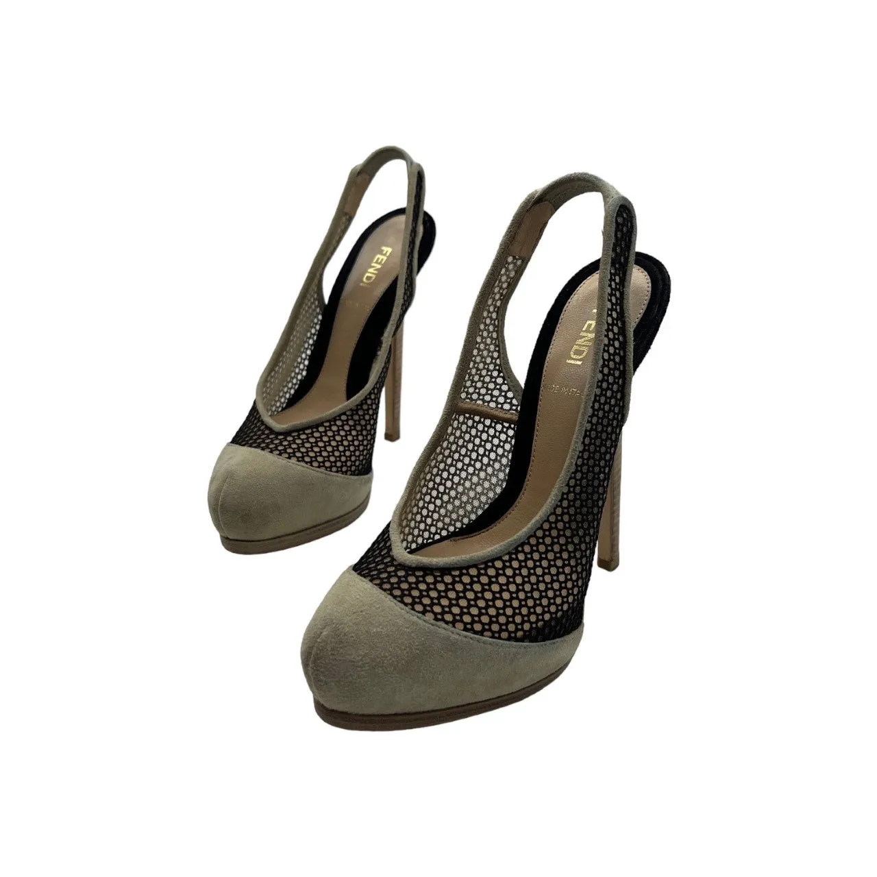 Fendi Mesh Suede Platform Heels - Sz. 36.5
