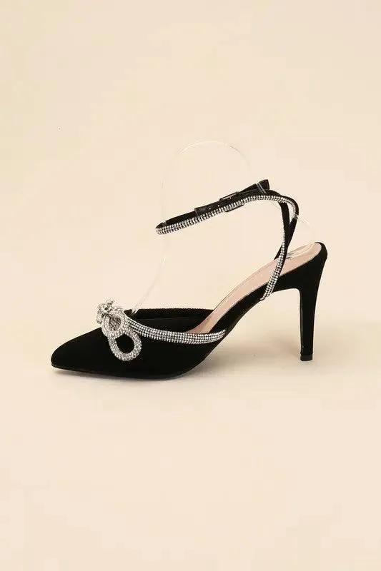 FREYA-5 Double Rhinestone Bow Ankle Strap 4" Heel