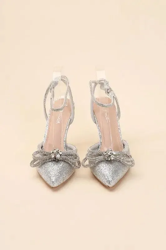 FREYA-5 Double Rhinestone Bow Ankle Strap 4" Heel