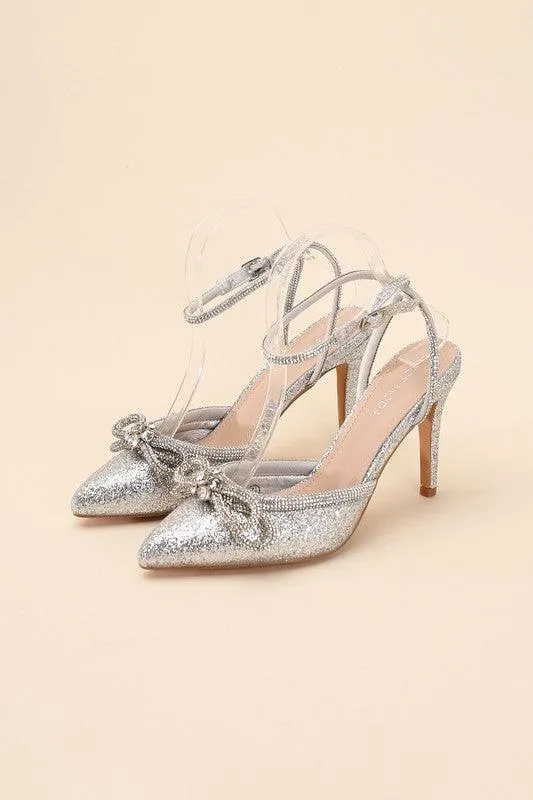 FREYA-5 Double Rhinestone Bow Ankle Strap 4" Heel