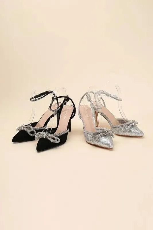FREYA-5 Double Rhinestone Bow Ankle Strap 4" Heel