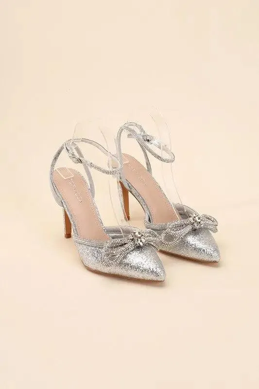FREYA-5 Double Rhinestone Bow Ankle Strap 4" Heel
