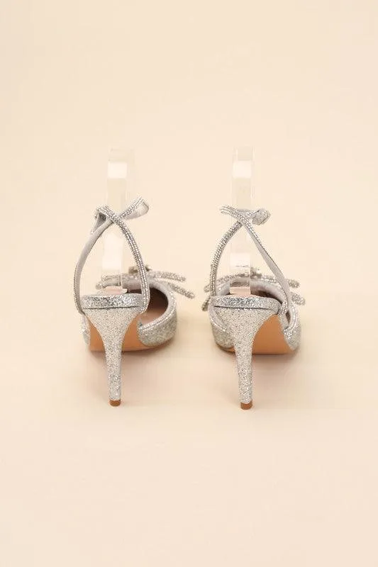 FREYA-5 Double Rhinestone Bow Ankle Strap 4" Heel