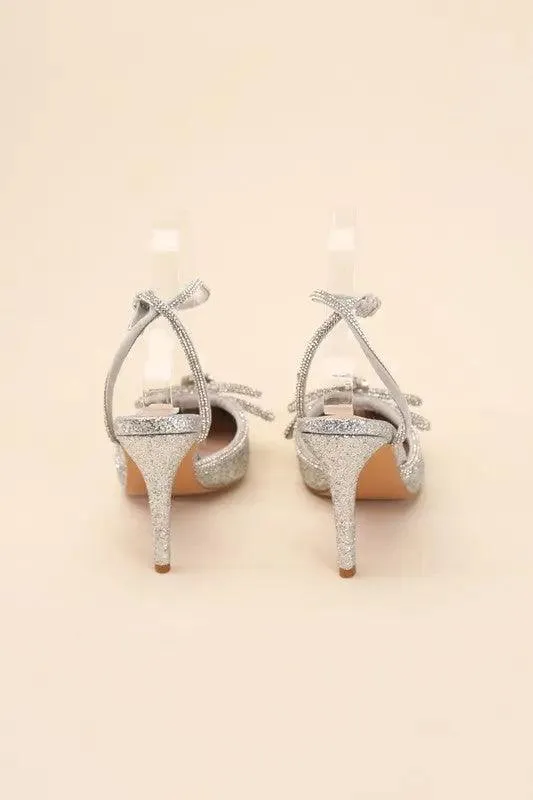 FREYA-5 Double Rhinestone Bow Ankle Strap 4" Heel