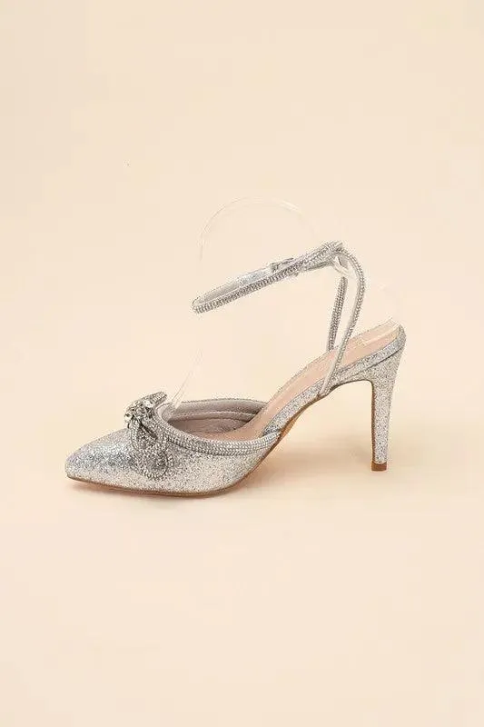 FREYA-5 Double Rhinestone Bow Ankle Strap 4" Heel