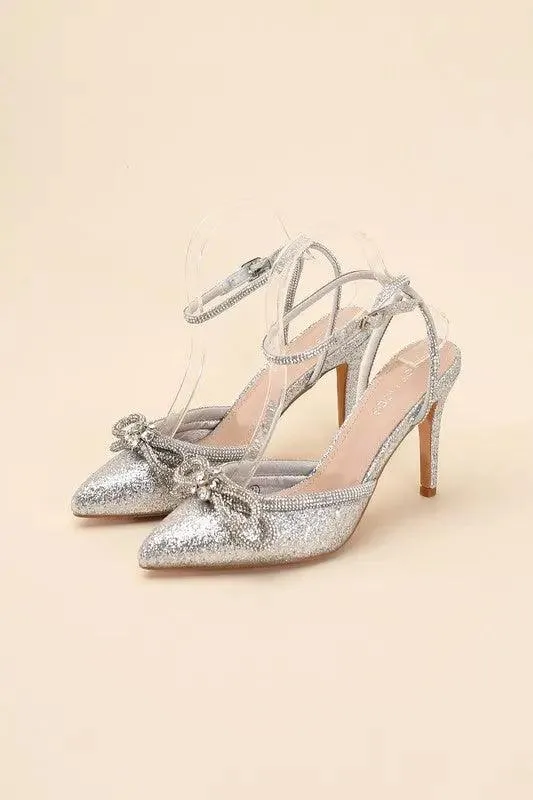 FREYA-5 Double Rhinestone Bow Ankle Strap 4" Heel