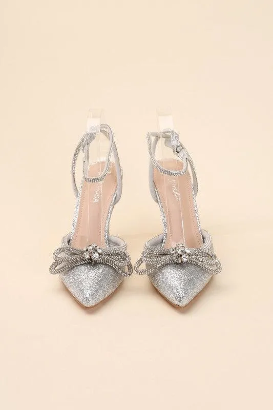 FREYA-5 Double Rhinestone Bow Ankle Strap 4" Heel