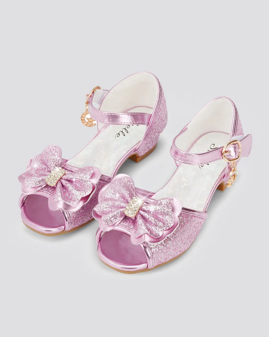 Girls Sparkly Princess Low Heels Sandals