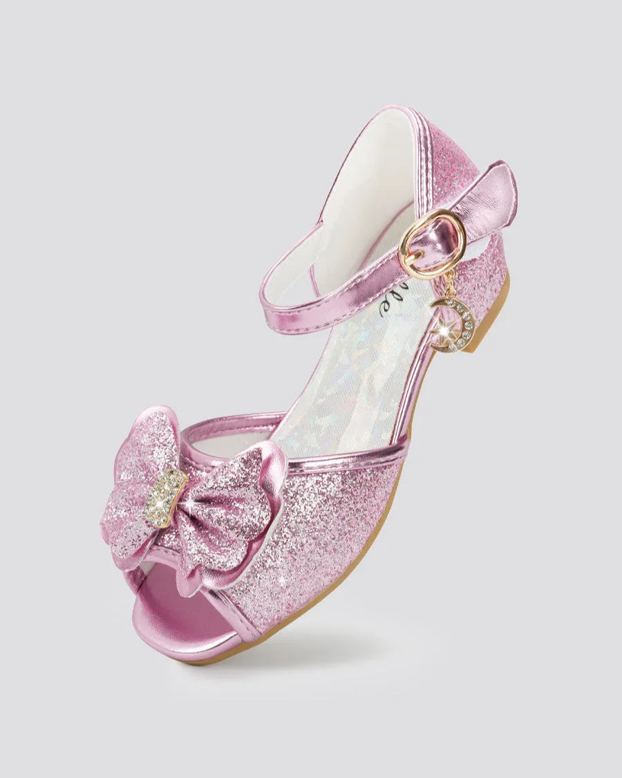 Girls Sparkly Princess Low Heels Sandals
