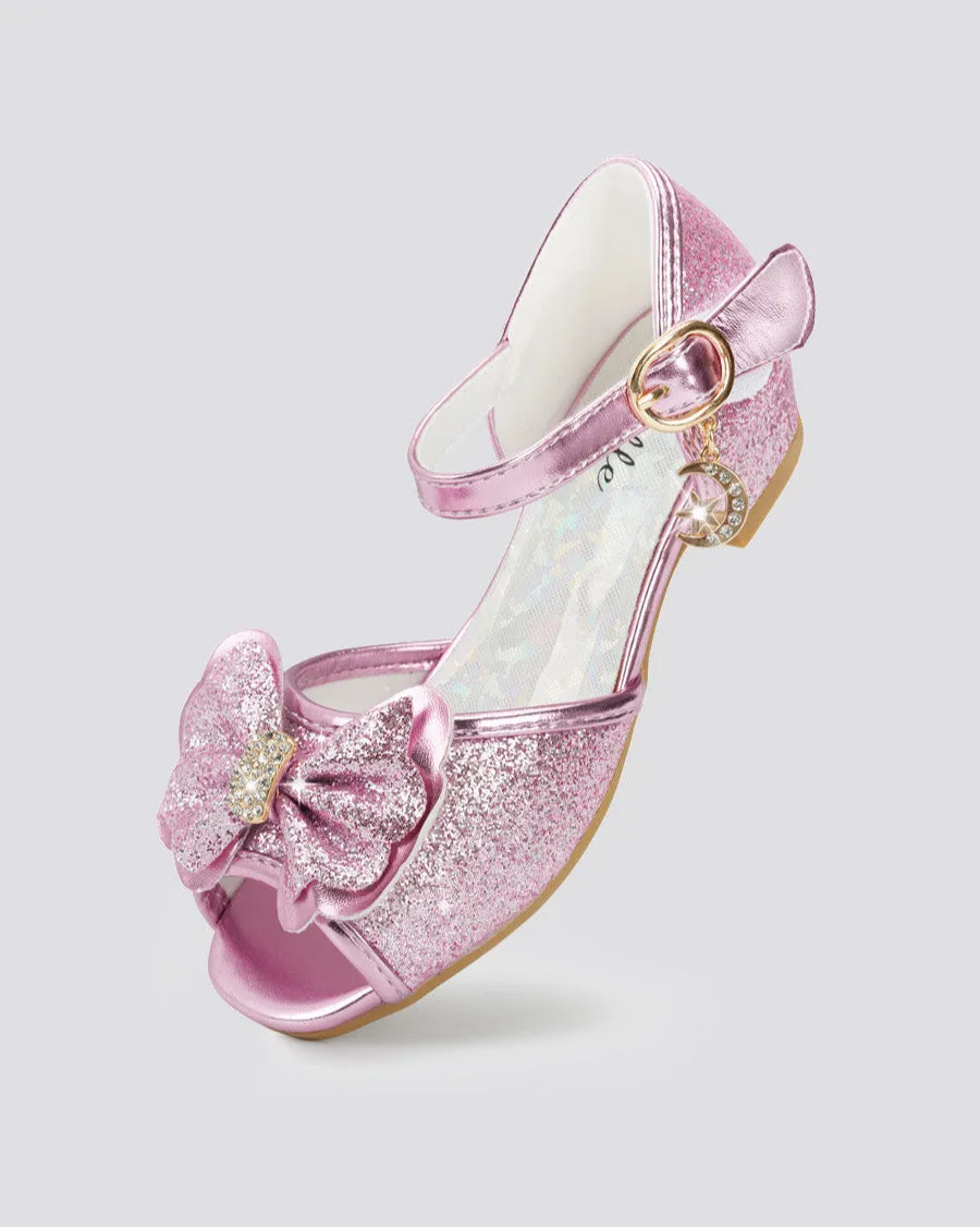 Girls Sparkly Princess Low Heels Sandals