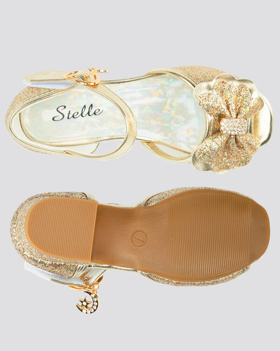 Girls Sparkly Princess Low Heels Sandals