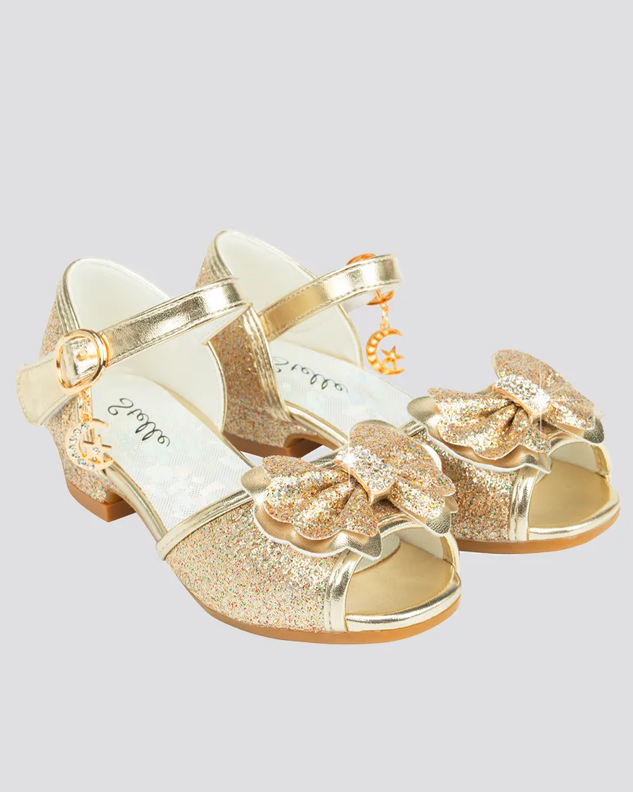 Girls Sparkly Princess Low Heels Sandals