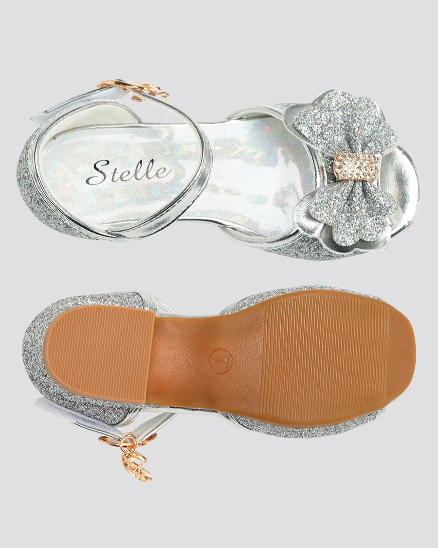 Girls Sparkly Princess Low Heels Sandals