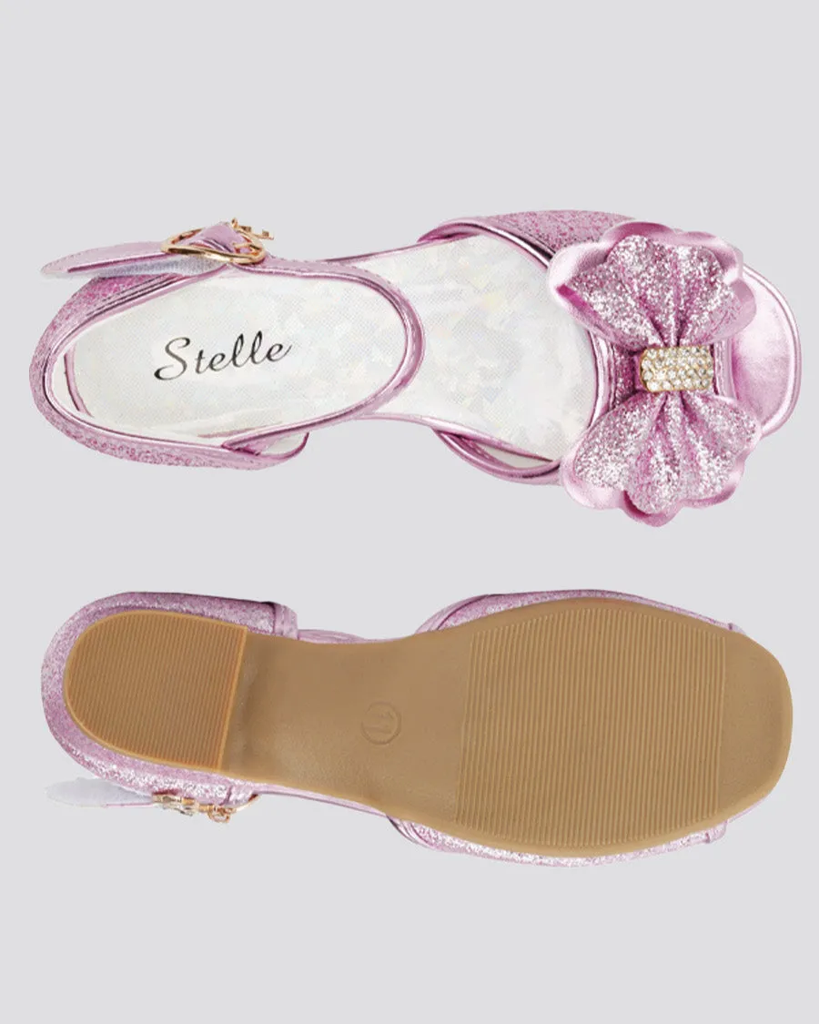 Girls Sparkly Princess Low Heels Sandals