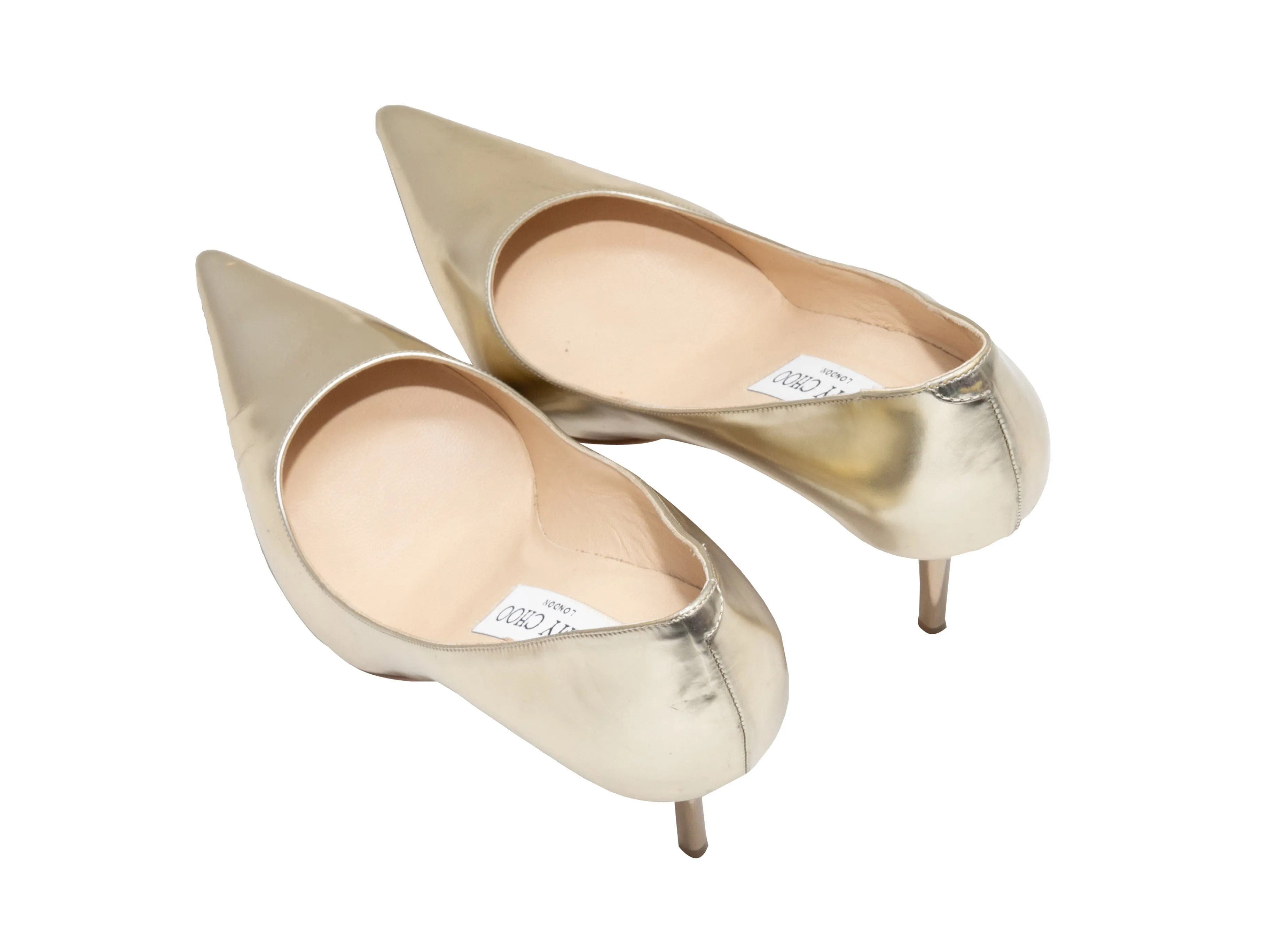 Gold Jimmy Choo Anouk Metallic Pointed-Toe Pumps Size 37.5