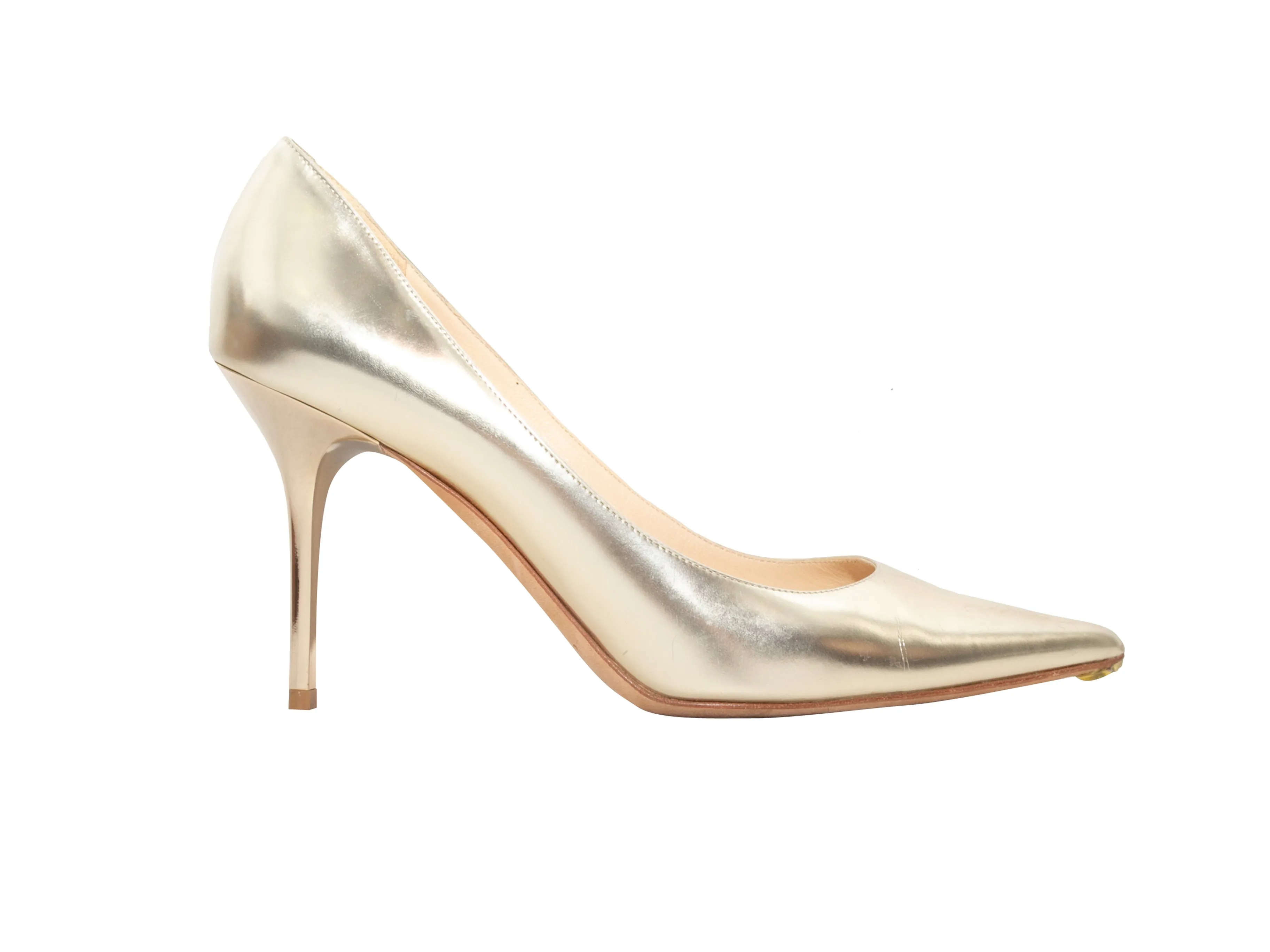 Gold Jimmy Choo Anouk Metallic Pointed-Toe Pumps Size 37.5