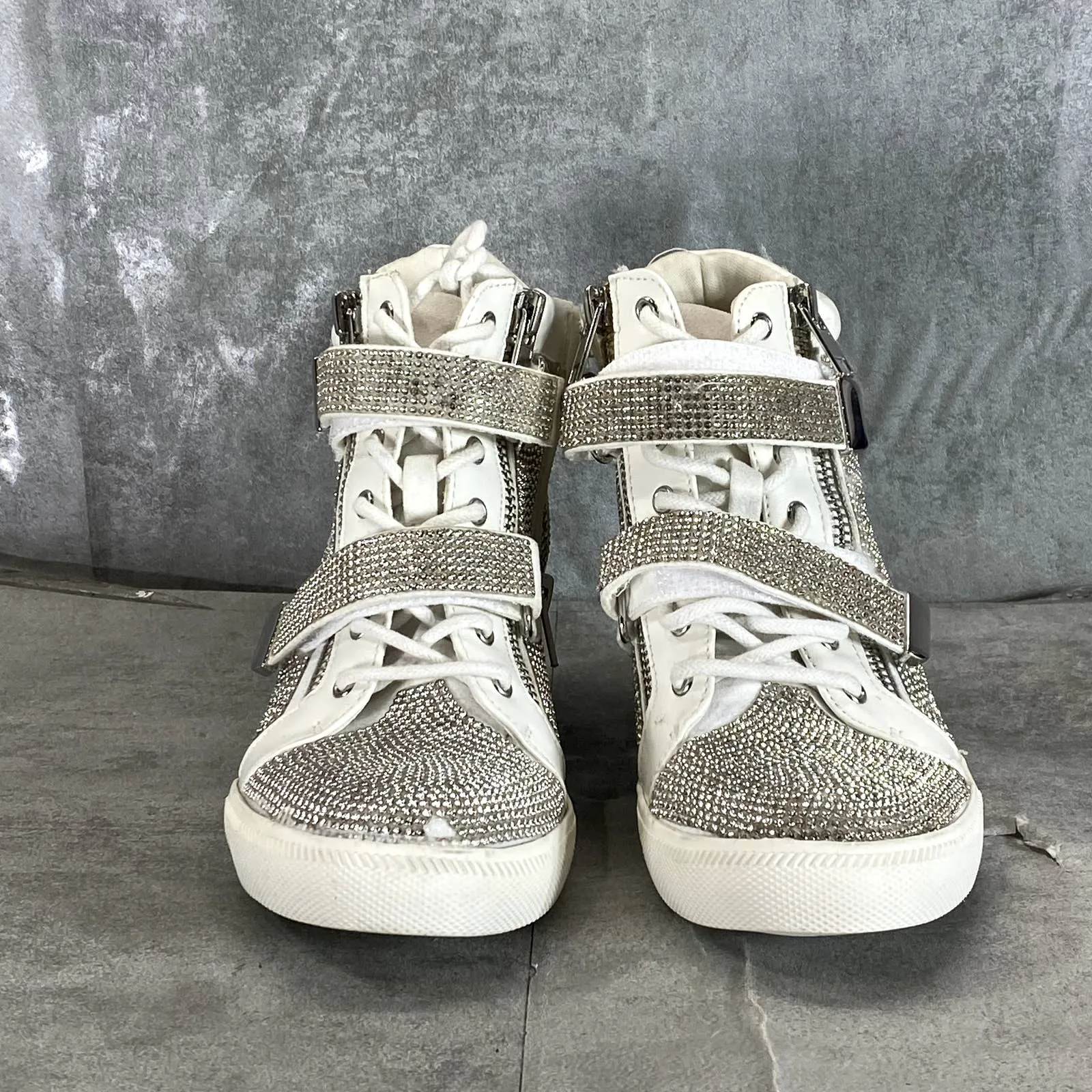INC INTERNATIONAL CONCEPTS Women's Silver Rhinestone Debby Wedge Sneakers SZ 6