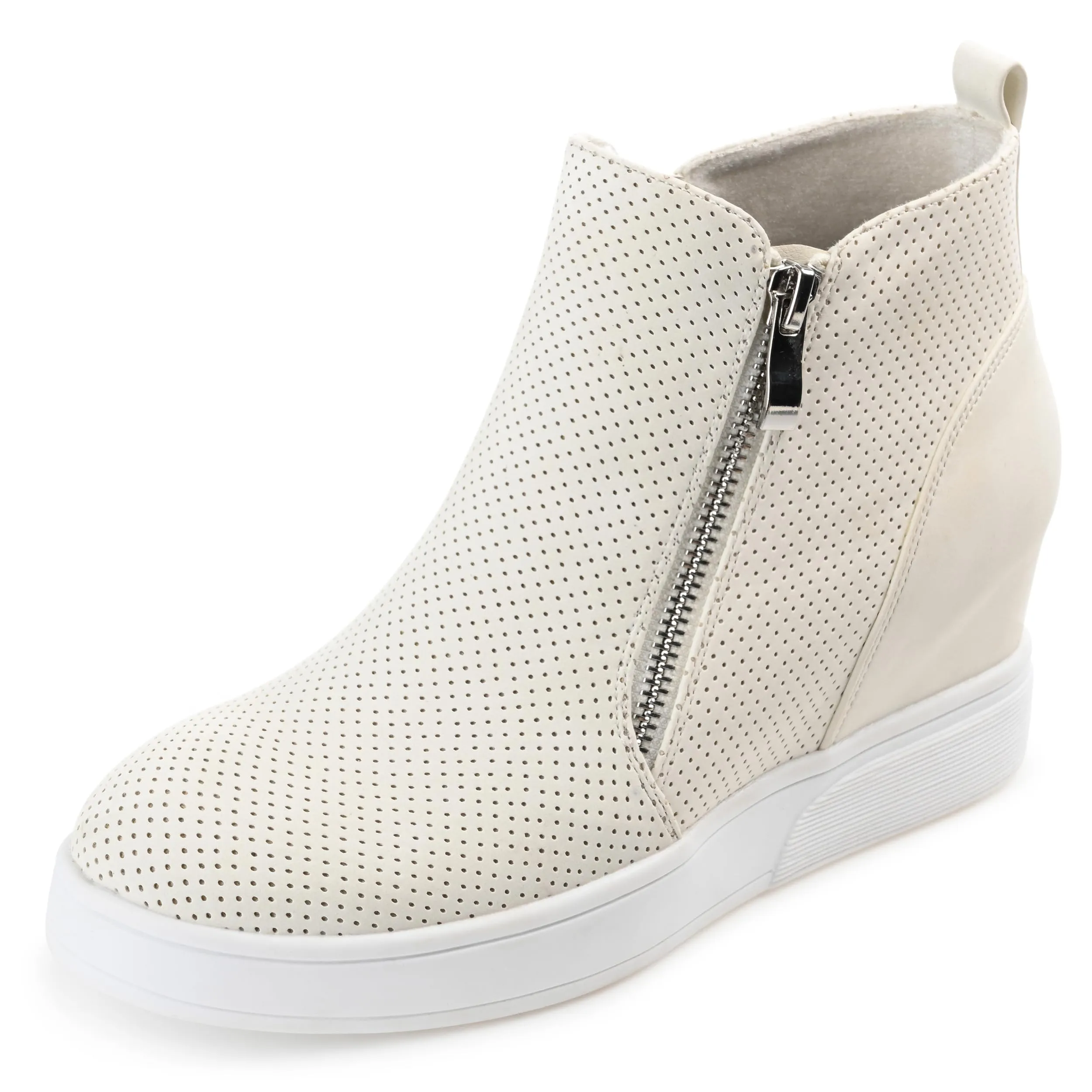 Journee Womens Pennelope Wide Width Round Toe Double Zip Wedge Sneakers