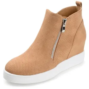 Journee Womens Pennelope Wide Width Round Toe Double Zip Wedge Sneakers