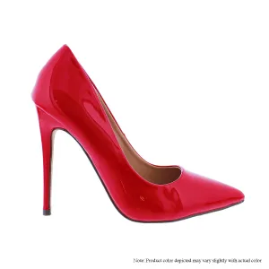 KIMYE-6 POINTED TOE PLAIN PUMP-RED