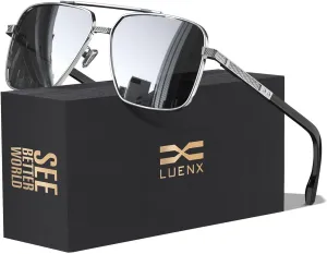 LUENX Polarized Square Aviator Sunglasses for Men,Trendy Retro Oversized Rectangular Frame UV400 Protection