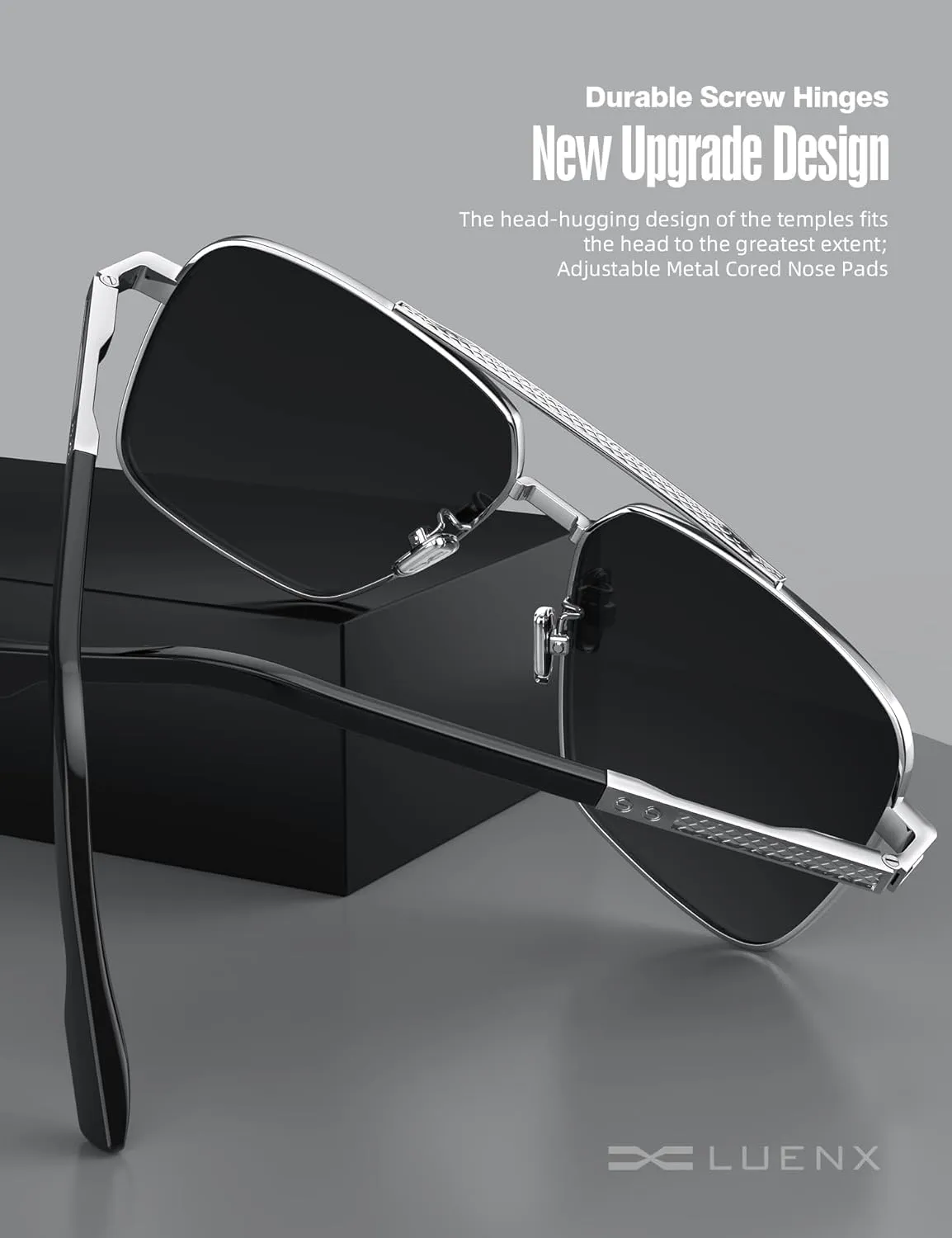 LUENX Polarized Square Aviator Sunglasses for Men,Trendy Retro Oversized Rectangular Frame UV400 Protection