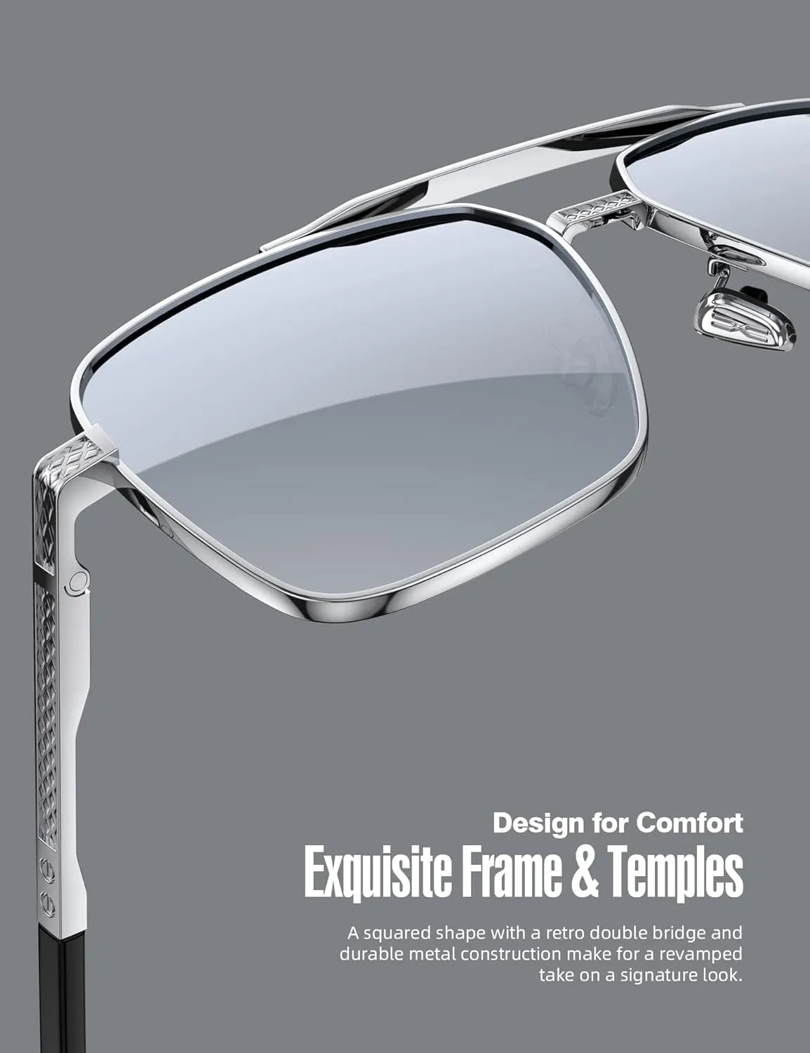 LUENX Polarized Square Aviator Sunglasses for Men,Trendy Retro Oversized Rectangular Frame UV400 Protection