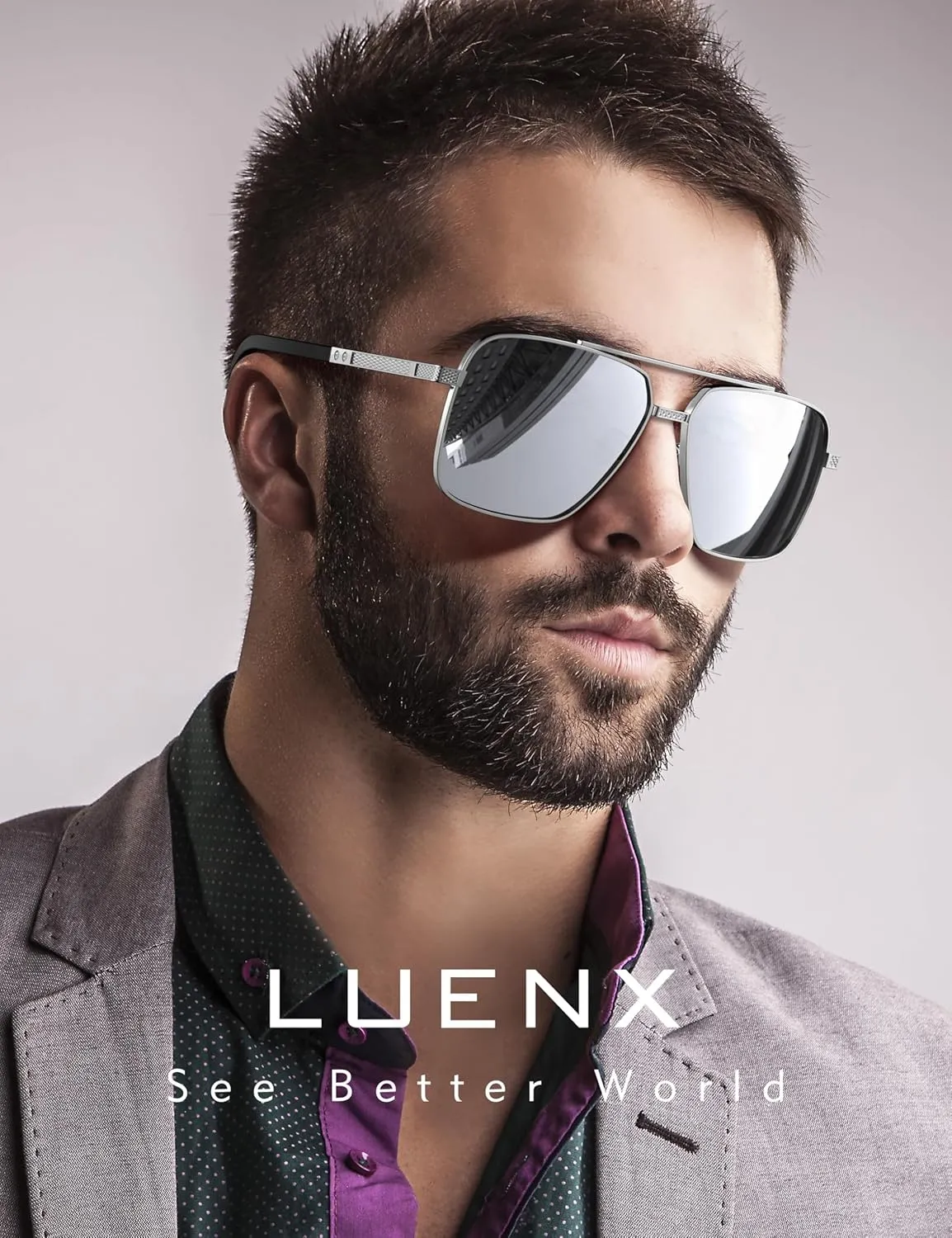 LUENX Polarized Square Aviator Sunglasses for Men,Trendy Retro Oversized Rectangular Frame UV400 Protection