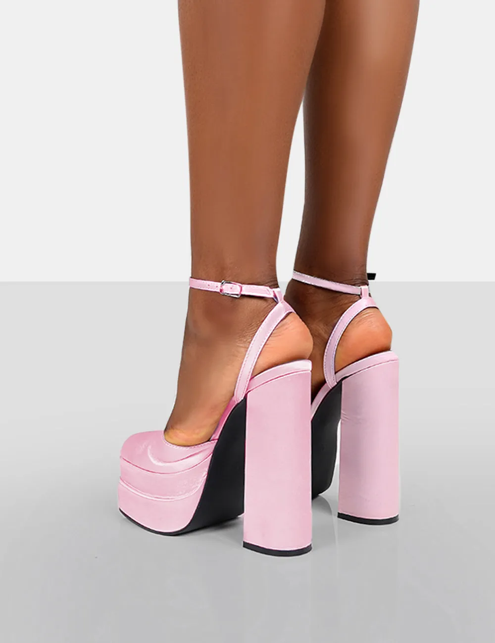 Moonchild Baby Pink Satin Platform Heels