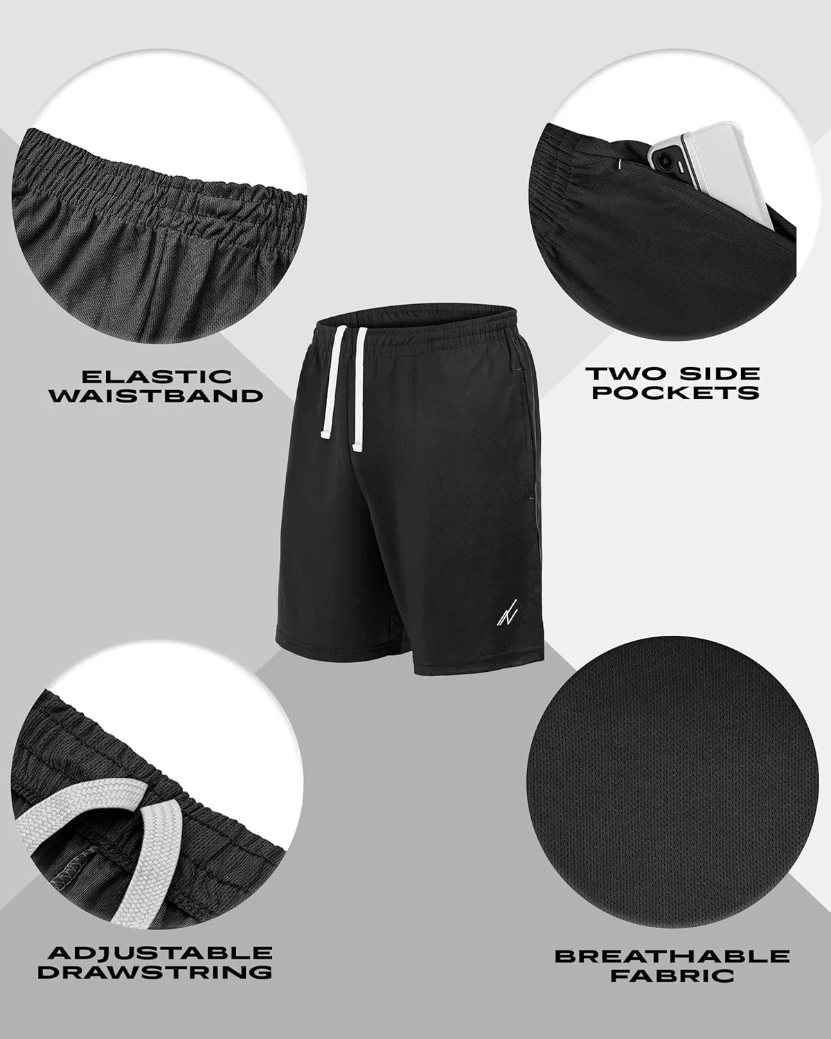 NY Threads 5 Pack Men's Athletic Shorts Quick Dry Loose-Fit Lightweight Running Workout Gym Shorts with Pockets