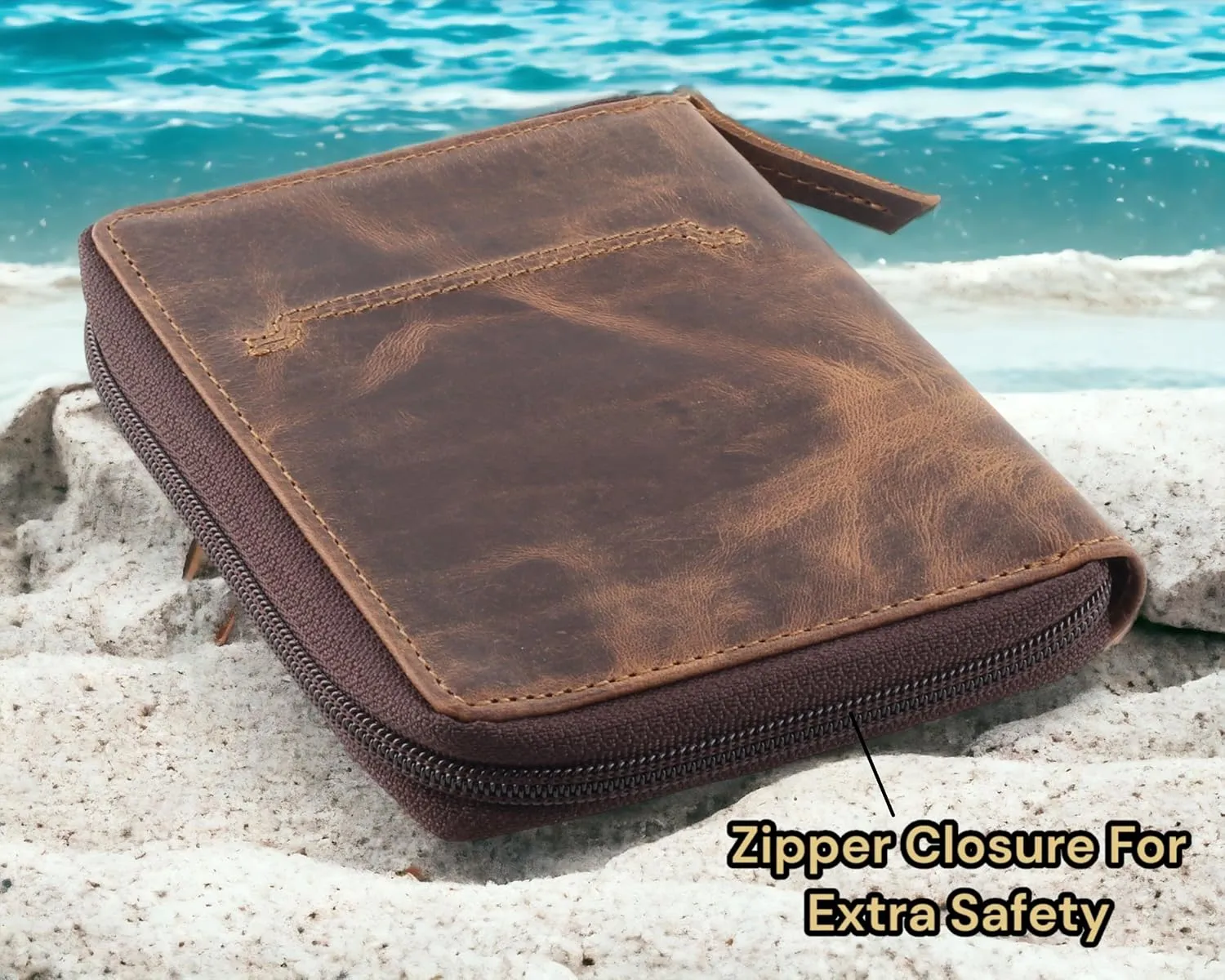 Passport Wallet - Travel Document Holder w/RFID Blocking ?C Full Grain Leather ?C Bifold compact zip around Wallet with Credit Card Slots for Women and Men,distressed brown,500-30