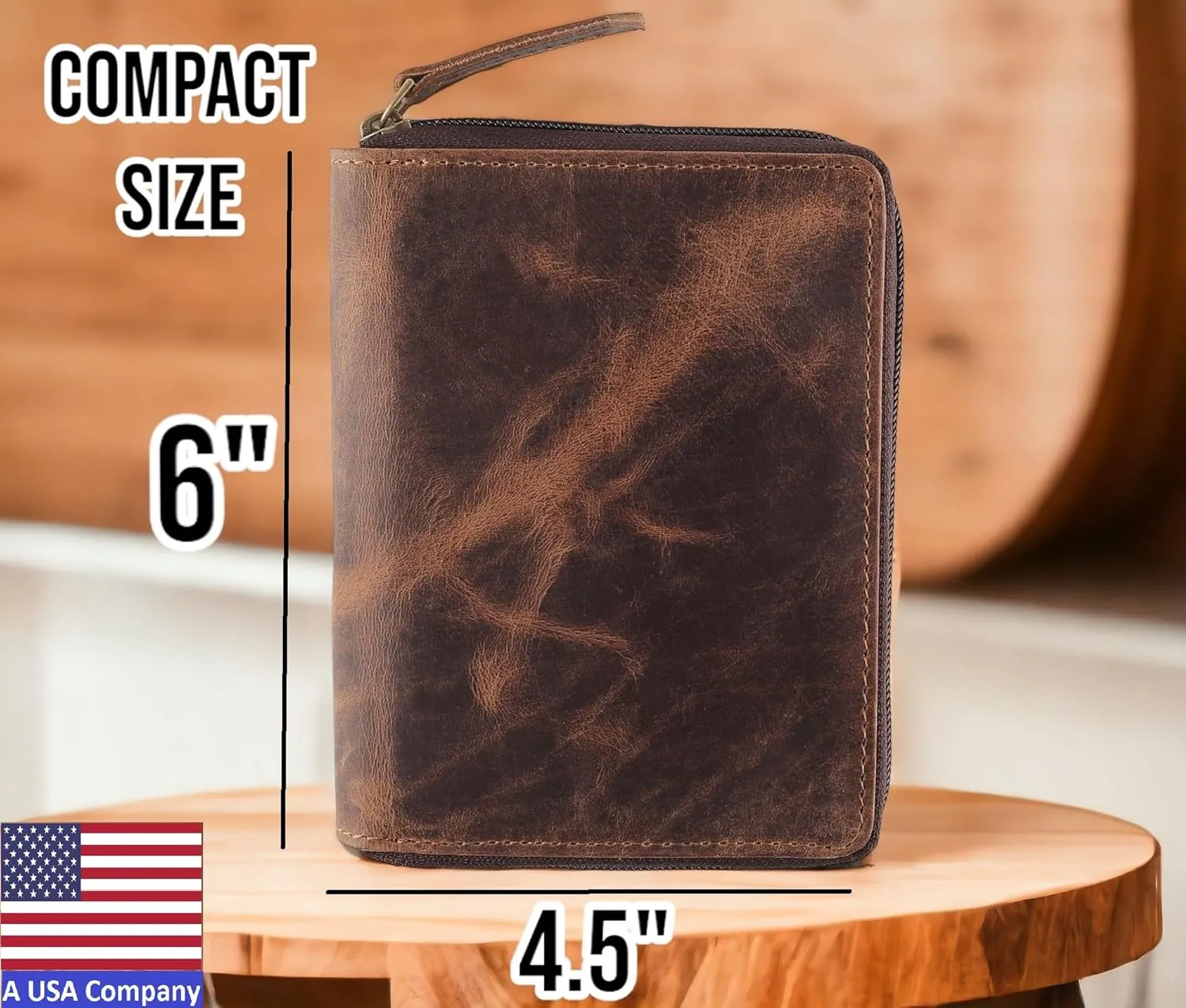 Passport Wallet - Travel Document Holder w/RFID Blocking ?C Full Grain Leather ?C Bifold compact zip around Wallet with Credit Card Slots for Women and Men,distressed brown,500-30