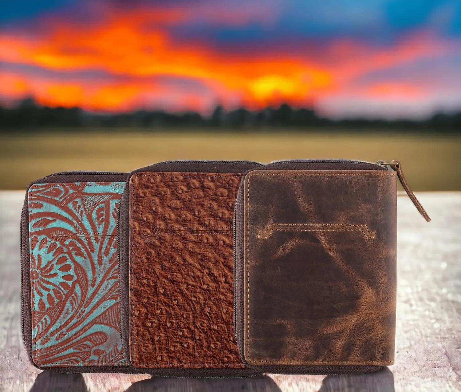 Passport Wallet - Travel Document Holder w/RFID Blocking ?C Full Grain Leather ?C Bifold compact zip around Wallet with Credit Card Slots for Women and Men,distressed brown,500-30