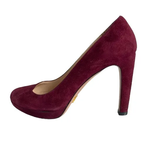 PRADA Burgundy Suede Platform Pumps, Size 39