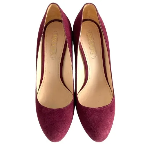 PRADA Burgundy Suede Platform Pumps, Size 39