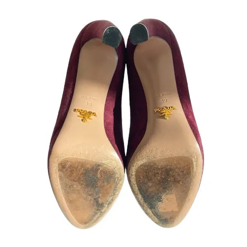 PRADA Burgundy Suede Platform Pumps, Size 39