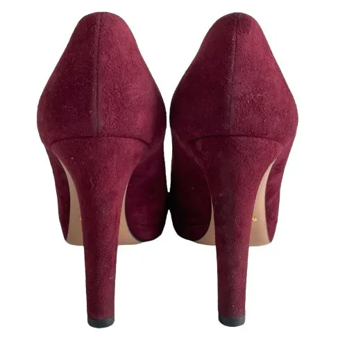 PRADA Burgundy Suede Platform Pumps, Size 39