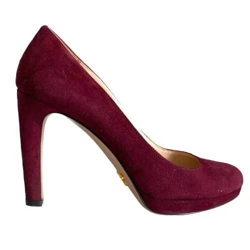 PRADA Burgundy Suede Platform Pumps, Size 39