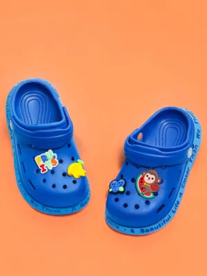 Royal Blue Kids' Clogs with Colorful Fruit and Monkey Design for Boys